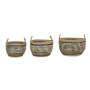 Round natural & black basket set of 4