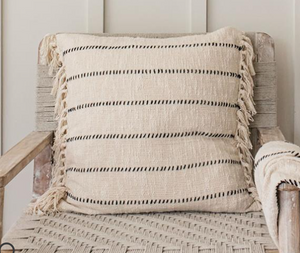 Woven stripe cushion with tassles 50x50