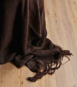 Dark brown linen bedcover with fringes 270cm