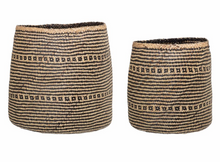 Load image into Gallery viewer, Black and natural seagrass baskets set of 2