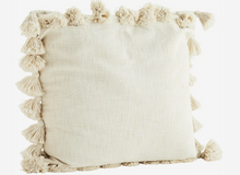 Load image into Gallery viewer, Cream cushion cover with tassles 60x60