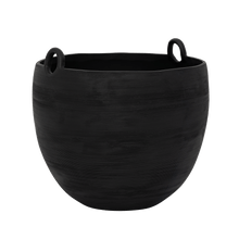 Load image into Gallery viewer, Black earthenware decorative pot