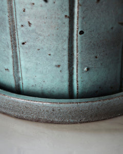 Grey/green glazed stoneware planter with saucer