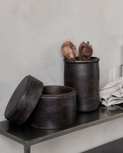 Load image into Gallery viewer, Dark mango wood lidded storage pot