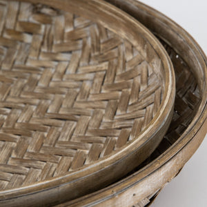 Natural weaved bamboo tray set of 2