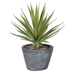 Green spike faux air plant in dark grey cement pot