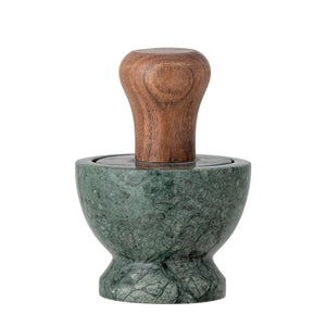 Green marble and mango wood pestle and mortar