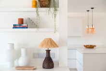 Load image into Gallery viewer, Brown terracotta table lamp with black raffia shade