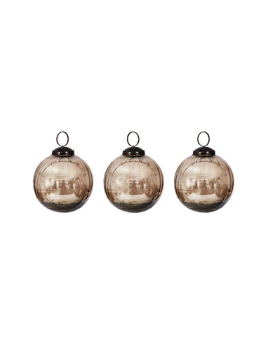 Smoke glass baubles set of 3