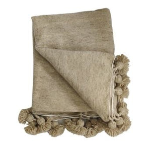Moroccan heavy wool pompom blanket Beige 150x250