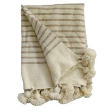 Load image into Gallery viewer, Moroccan heavy wool pompom blanket Beige/Cream 200x300