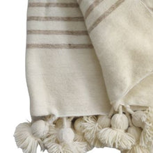 Load image into Gallery viewer, Moroccan heavy wool pompom blanket Beige/Cream 150x250