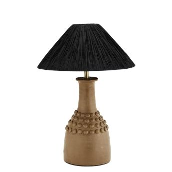 Brown terracotta table lamp with black raffia shade