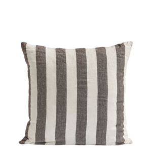 Dark brown striped linen cushion cover 50x50
