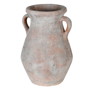Distressed terracotta vase with handles