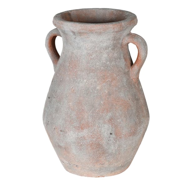 Distressed terracotta vase with handles