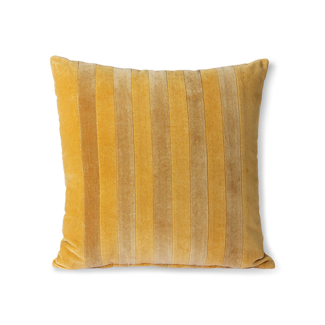 Mustard yellow striped velvet cushion 45x45
