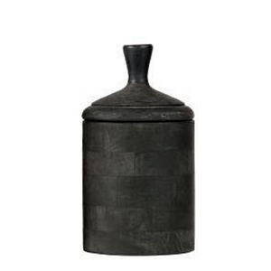 Grey wash wood lidded pot 30cm