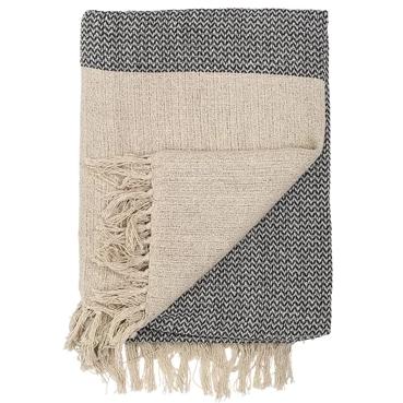 Natural and black fringed blanket 130x160