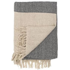Natural and black fringed blanket 130x160