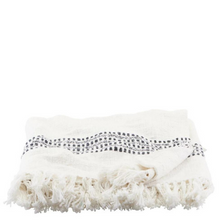 Load image into Gallery viewer, White fringed blanket with pattern trim 30x180