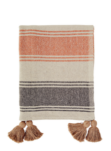 Wide striped woven throw with tassels