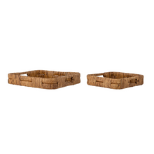 Load image into Gallery viewer, Brown rattan tray set of 2