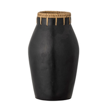 Load image into Gallery viewer, Black terracotta and rattan vase