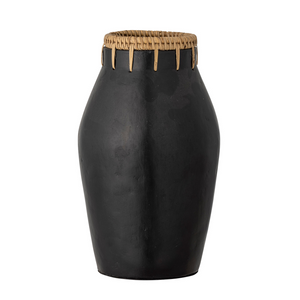 Black terracotta and rattan vase