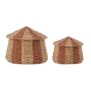 Red striped baskets set of 2