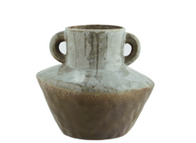 Load image into Gallery viewer, Green and brown handled stoneware vase