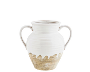 White and natural handled stoneware vase