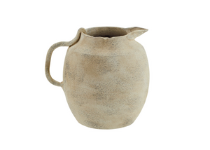 Washed beige handled stoneware jug vase