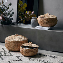 Load image into Gallery viewer, Handwoven hyacinth lidded baskets