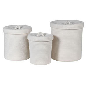 White cotton rope lidded basket -large