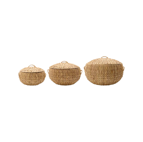 Handwoven hyacinth lidded baskets