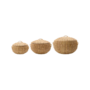 Handwoven hyacinth lidded baskets