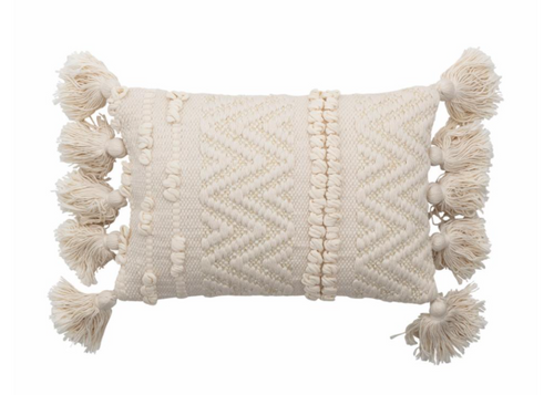 Natural tasseled inas cushion 35 x 20