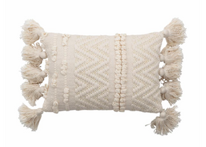 Natural tasseled inas cushion 35 x 20