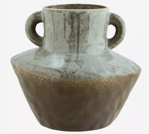 Green and brown handled stoneware vase