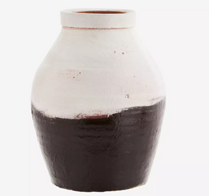 Dark brown & off white earthenware vase