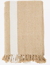 Load image into Gallery viewer, Sand and white striped woven throw with fringe