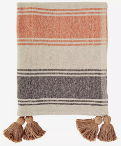 Striped woven throw with fringe