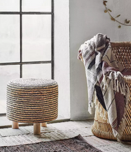 Load image into Gallery viewer, Black &amp; natural hand braided jute stool