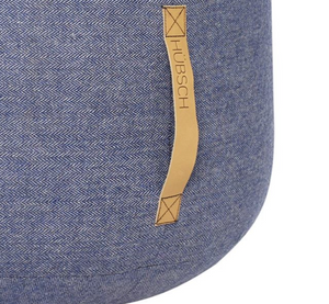 Blue herringbone pouf with leather strap 50x35