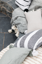 Load image into Gallery viewer, Moroccan heavy wool pompom blanket fine stripe 200x300