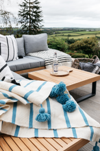 Load image into Gallery viewer, Moroccan heavy wool pompom blanket Blue/Cream 200x300