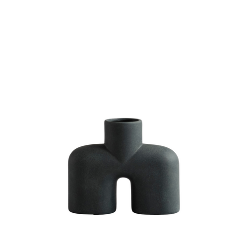 Sculptured black curved vase large