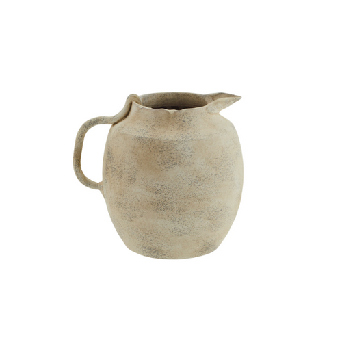 Washed beige handled stoneware jug vase