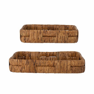 Brown rattan tray set of 2